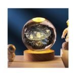 One94Store 3D Solar Planet Crystal Ball LED Night Lamp, Creative Engraved Night Light Wooden Base