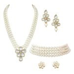 Peora Crystal Faux Pearl Kundan Necklace & Jewellery Set