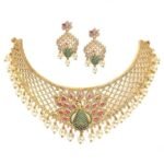 ZENEME Zenem Gold Plated White & Red American Diamond Studded